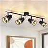 Glitzerlife Faretto da soffitto 4 Luci - Nero Faretto da soffitto Corridoio Metallo Vintage E27 lampada da soffitto LED orientabile con paralume in tessuto dorato per camera da letto cucina scale