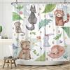 Ttincceer Tenda da doccia 180,3 x 180,3 cm con animali dei cartoni animati carino gatto coniglio volpe tenda da bagno dipinta a mano divertente animale pianta tende da doccia impermeabile tenda da