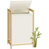 SONGMICS Cesto Portabiancheria 2 Scomparti, Cesta Porta Biancheria Sporca, Struttura in Bambù, Coperchio Rinforzato e Rimovibile, Sacco Rimovibile, 100 L, Bianco Crema RLH102WD01
