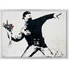 ConKrea Quadro su Tela Canvas INTELAIATO - con Cornice - Banksy - Arte Street Art - Lanciatore di Fiori - 50x70cm - Stile Moderno Bianco - (cod.1644)