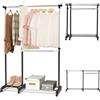 HOMASIS Stand Appendiabiti Regolabile, Attaccapanni da Terra con Ruote Universali, Rella Appendiabiti in Acciaio per Camera da Letto, Soggiorno, Nero (Modello3)