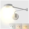 OOWOKS Applique da Parete a LED 8W Dimmerabile Lampada da Parete da Comodino in Metallo Girevole 2 Braccio Lungo Lampade da Lettura a Parete Anello Paralume in Acrilico per Soggiorno Camera da Letto, Bianco