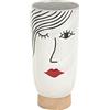 Baroni Home Vaso in Ceramica di Design con Volto, Soprammobile Moderno Dipinto a Mano, Vaso per piante, orchidee, pampas, da Interno o Esterno 14x14x28 cm - Cilindrico Alto