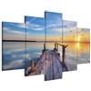 Cuadros B&D XXL - Quadro Paesaggio Mare 200x100 cm 5 Pezzi - Stampa su tela - Quadri Moderni Soggiorno Murale Pannelli Decorativi per Pareti - Decorazione da parete Tramonto Uccelli Blu c-B-0124-b-n