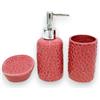Generico Set 3 Pezzi Dispenser Sapone, Porta spazzolino E Porta Saponetta in Ceramica con Texture effetto Diamante Decorazione Fiori o Bolle Arredo Bagno WC Accessori da Bagno (Bolle)