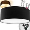 tectake® Plafoniera Rotonda, Paralume in Tessuto Effetto Lino, Struttura in Acciaio, Design Senza Tempo, Fino a Tre Lampadine, Ideale per Salotto, Ufficio, Camera da Letto - Nero