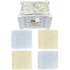 HOME ZEN HOUSEHOLD LINEN Cesto in Legno Shabby Chic con 4 Asciugamani in Cotone 30x30 cm, Idea Regalo (BIANCO SWEET HOME RIGHE)