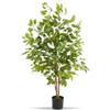 tectake® Albero di Ficus Artificiale, Foglie Realistiche, Vaso in Plastica, Decorazione per Soggiorno, Ufficio e Interni, Facile da Pulire, Arredamento - 120 cm