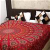 Bless International Indian hippie Bohemian Psychedelic Peacock Mandala Wall hanging Bedding Tapestry (Golden Red, King (88x104Inches)(225x265Cms))