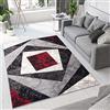 TAPISO Dream Tappeto Soggiorno Salotto Moderno Grigio Rosso Geometrico Quadrato A Pelo Corto 160 x 230 cm