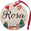 Corredino Neonato Pallina di Natale Personalizzata con Nome Rosa, cerchetto piatto per Decorazione Natalizia con Nastro Rosso - made in Italy - Addobbo Albero diametro 8 cm in Legno, nome Rosa