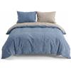 INTRECCI Set Copripiumino Matrimoniale in Flanella di Cotone 100% | Parure Invernale Felpata, Calda | Sacco 250x200 cm + 2 Federe 50x80 cm, Effetto Tinto in Filo Double Face | Colore: Blu/Tortora