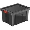 eacommerce | Box contenitore multiuso | Coperchio con clip soft touch, impilabile e sovrapponibile, resistente agli urti | Per garage, deposito, portagiochi (Nero, 30 Litri - 36x46,5x27 cm)