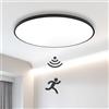 Mengjay Plafoniera Led Soffitto, Plafoniera con Sensore di Movimento,Lampada a Soffitto Ultra Sottile Plafoniera,Lampada da Soffitto LED Rotonda per Bagno, Camera da Letto, Balcone (18W, Nero)