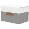 OUTBROS Scatole Portaoggetti con Coperchio, Contenitori Pieghevoli con Maniglie, Organizzatori per Vestiti salvaspazio, 45 x 30 x 30 cm, 1 Pezzi, Grigio/Bianco