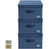 VIRSUS Set 3 Scatole Maxi Portaoggetti Pieghevole in tessuto con coperchio 6924, misura 50x40x25 cm, contenitore salvaspazio con maniglia e Portaetichetta, organizer per Armadio (Blu)