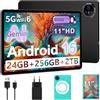 Dghrti Tablet Android 15, 11 Pollici Tablet per Bambini, 24 GB+256 GB/2 TB, Octa-Core, Gemini AI/Widevine L1, 8000 mAh, 13 MP+5 MP, Tablet PC Grandi Dimensioni con Custodia Protettiva in Silicone EVA-Grigio