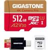 Gigastone [Recupero dati 0 per 5 anni] GIGASTONE Scheda Micro SD da 512 GB, fotocamera 4K Pro, A2 V30 UHS-I U3 C10, fino a 150/120 MB/s, per smartphone, GoPro, Action Cam, video 4K UHD, con adattatore e