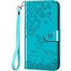 Aisenth Cover per Samsung Galaxy A20E, Cervo Sika Fiori Modello Custodia in PU Pelle Portafoglio Cover protettiva Fulvo Deer Design Flip Case con Supporto, 2 Slot per schede - Blu verde
