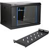 Extralink Armadio Rack 19 pollici 6U - Armadio di rete da 400 mm, SET con Mensola, fino a 60 kg, porta in vetro temperato, apertura a 180°, nero - per rete domestica e apparecchiature informatiche