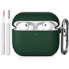 KOKOKA Custodia Case Compatibile con AirPods Pro 3 con Kit di Pulizia, Case Cover Protettiva in Morbido Silicone per AirPods Pro 3ª Generazione con Moschettone, LED Anteriore Visibile, Dark Green