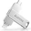 LESOGE Chiavetta USB 128GB Certificata MFi per phone, Memoria Esterna per phone, Chiavetta Lightning USB 3 in 1, Pen Drive USB 3.0 per Android e PC, Memoria Esterna per scaricare foto e video, Argento