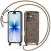 Coiwxmoi Cover con Cordino per iPhone 17, Aesthetic Fiocco Disegni Ragazze Custodia con Corda Tracolla Laccio Collana, Sottile Silicone TPU Antiurto Protettiva Case per iPhone 17, Marrone