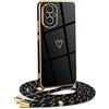 HomiTunky Custodia con Collana per Huawei Honor 200 5G, Cover Donna Cuore amore con Cordino, Case con Laccio Tracolla Elettrolitico TPU Cover con Collana per Huawei Honor 200 5G,Nero