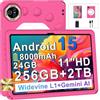Dghrti 2026 Tablet Android 15 Con EVA Silicone Custodia Protettiva, 24GB+256GB/2TB, Bambini tablet 11 Pollici Octa-Core, Gemini AI/Widevine L1, 8000 mAh, 13MP+5MP, Corpo Metallo, Tableta Grande-Pallido Rosa