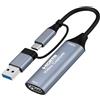 Lumitrex Scheda Acquisizione Video HDMI a USB C con USB 3.0 4K 1080P 60fps Scheda di Acquisizione Audio e Video HD per Streaming Giochi Videoconferenze Insegnamento Twitch OBS PS5 Switch Windows Mac