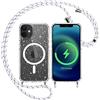 Yoedge Trasparente Glitter Cover Magnetica con Cordino per Apple iPhone 11 6,1, Custodia Bling Brilla Laccio Tracolla Compatibile con MagSafe Magnetico Ricarica Wireless Case per iPhone 11, Bianco