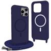 YFSYLL Magnetica Cover per iPhone 15 Pro Max con Cordino,Compatibile con MagSafe,Silicone Case con Regolabile Cordino da Collo Nylon Catena Collana Tracolla - Blu