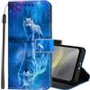 Lonrapa Cover per Samsung Galaxy A33 5G Custodia in PU Pelle Portafoglio per Galaxy A33 5G Fiori Colorati Motivo a Libro Flip Caso con Magnetica TPU Antiurto Protettiva Cover - Lupo Blu