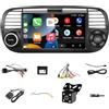 HYMLMY Autoradio 7 Pollici Per Fiat 500 2007-2015,Radio Stereo Doppio Din Touch Screen,Autoradio,Navigazione Gps Wi-Fi,Radio Fm/Rds,Bluetooth+Telecamera Di Retromarcia (black, WiFi 1+32+carplay)