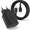 Audiosystem Carica Batterie Turbo Rapido per Samsung 45W per Galaxy A15 A16 4G 5G A56 A55 A36 A26 Sm-A556 A266 A366 A165 A166 +Cavo USB Type C/C 100cm Sostituisce con Caricatore Originale EP-TA845 Nero