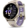 Garmin® Forerunner® 970 Premium GPS Running e Triathlon Smartwatch, display AMOLED, torcia LED integrata, morbido titanio oro con cassa grigio francese e cinturino grigio indaco traslucido