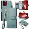 Beajew Custodia Compatibile con vivo V20 SE/vivo Y70, con chiusura lampo Funzione Stand scomparti [Magnetica] [Antiurto] Pelle portafoglio Cover, [RFID Blocking] TPU Antiurto Flip Cover Libro- Verde