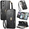 Fertuo Cover per Samsung Galaxy A14, Fiori Custodia a Libro Portafoglio Antiurto in Pelle PU Flip Case Interna Silicone con Porta Carte, Supporto, Chiusura Magnetica e Cinturino, Nero