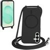 FMPCUON FNPCUON Cover Magnetica Silicone per Samsung Galaxy S24/S25 Plus con Cordino,Compatibile con MagSafe,Custodia con Laccio Collana Tracolla Collo Sottile TPU Antiurto Protettiva Case con Corda.Nero