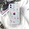 Tybiky - Custodia per iPhone 13 della Apple, trasparente, con veri fiori secchi e cristalli, realizzata a mano con un piccolo fiore rosa