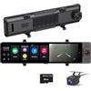 KANDUO 3 Canali Android 13 4G Dash Cam Specchietto Retrovisore, Carplay & Android AutoCar DVR, 12 pollici IPS Touch Full Screen, 4GB + 64GB, 5G Wifi GPS Navi ADAS Bluetooth, Monitoraggio remoto, anteriore