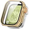 VeveXiao Custodia compatibile con Huawei Watch Fit 3, telaio rigido in PC integrato con pellicola in vetro temperato, pellicola protettiva leggera di alta qualità (oro 1)