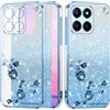 Yarxiawin Custodia per Honor X8b Silicone Morbido Rosa, Effetto Glitter per Honor X8b Cover Trasparente Sottile Fiore Antiurto Case Brillantini (Blu)