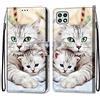 Mo-Somnus Cover per Samsung Galaxy A22 5G, Custodia in PU Pelle Magnetica Libro Flip Caso Antiurto Portafoglio [Supporto Stand] con Porta Carte e Cinturino da Polso Wallet Case (Gatti 2)