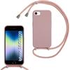 SLWYF Custodia per iPhone 6/7/8/iPhone SE 2020/SE 2022 Cover con Cordino, Silicone Antiurto TPU Morbido Corda Collana Necklace Regolabile Stylish con Catena Ultra Sottile Cover Case, Rosa sabbia