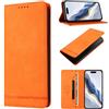 Ymyhyuxi Custodie a portafoglio in pelle per Sharp Aquos R9 PRO, custodia a portafoglio delicata sulla pelle, resistente, magnetica, con slot per carte di credito (arancione)