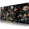 Mechanical Cattle Tappetino per mouse da scrivania, XL, nero con motivo con fiori e piante, da gaming, per mouse e tastiera, decorazione per scrivania dell'ufficio, 80 x 28 cm