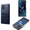 INSOLKIDON Compatibile con Asus ZenFone 8 ZS590KS Custodia PC Guscio duro Antiurto Antiscivolo Pacchetto di carte Pelle Bumper Custodia per cellulare Coperchio di protezione (Blu)