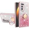 Yarxiawin Custodia per OPPO Find X3 Neo 5G Silicone Morbido con Anello Supporto, Effetto Glitter per OPPO Find X3 Neo Cover Trasparente Sottile Fiore Antiurto Case Brillante (Rosa)