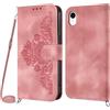 Netany Cover per iPhone XR con Cordino, Flip Portafoglio Custodia in Pelle, [2 Porta Carte][Chiusura Magnetica],Custodia Libro Antiurto Cover con Laccio per iPhone XR (6,1 Pollici) (Rosa)
